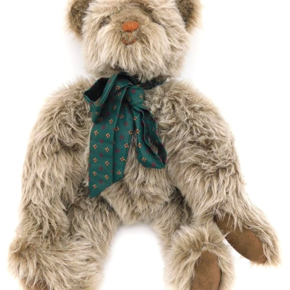 Leona Bear Jointed Gray Brown Teddy Bear Inspired by the Heart Plush Green Bow